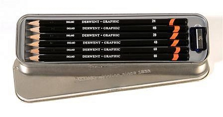 Набор чернографитных карандашей Graphic 6шт с точилкой в метал.упак
