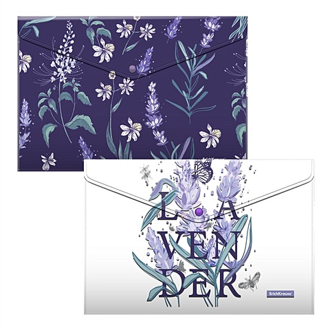 Папка-конверт A4 Lavender пластик, ассорти, ErichKrause подкладка настольная пластиковая erich krause flower sheep a4