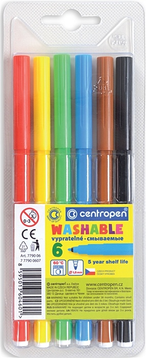 Фломастеры Centropen, 6 цв. фломастеры 30 цветов 2 0 мм centropen 7550 тп colour world смываемые европодвес линия 1 0 мм