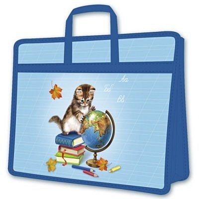 Папка для тетрадей А4 (34*25*8см) Котик и Глобус пластик, ручки, на молнии рюкзак малиновый синий 30 25 8см одно отделение полиэстер