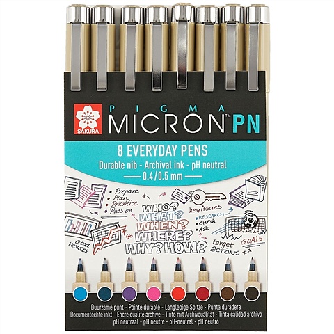 Капиллярные ручки «Pigma Micron PN», 8 штук, Sakura