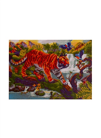 Алмазная мозаика на подрамнике Красивый тигр в джунглях, 40х50 см