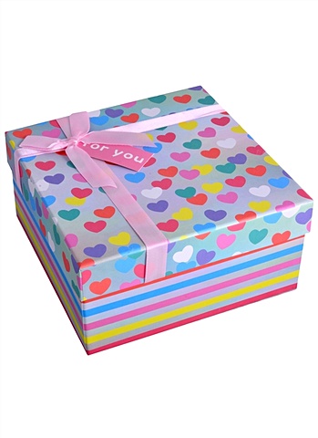 Коробка подарочная Веселые сердечки 19*19*9,5см. картон коробка подарочная черный мрамор 19 19 9 5см картон