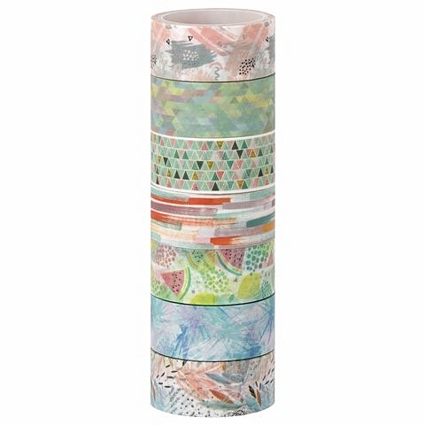 Клейкие WASHI-ленты для декора Микс №1, 15 мм х 3 м, 7 цветов, рисовая бумага бумажные клейкие ленты радужные 661702 15 мм 3 м 7 диз упаковка washi tapes остров сокровищ