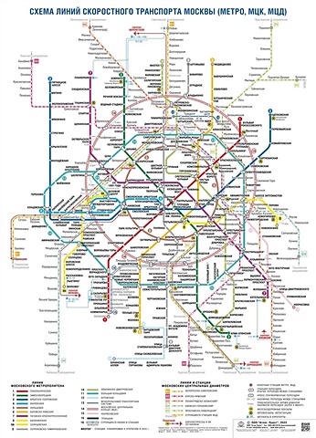 Схема линий скоростного транспорта Москвы (Метро, МЦК, МЦД) , 50х70см