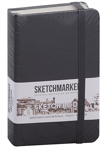 Скетчбук 9*14 80л Sketchmarker черный, нелинованн. 140г/м2, слоновая кость, тв.обл.
