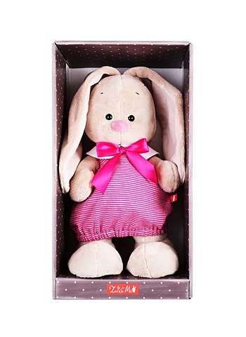 мягкая игрушка зайка ми в свитере с сердцем 32 см stm 539 зайка ми 9416038 Мягкая игрушка Зайка Ми в платье в розовую полоску (32 см)