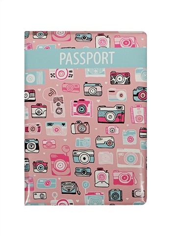 цена Обложка для паспорта Фотоаппараты на розовом фоне (ОП2015-065) (9х13см)