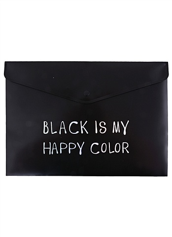 Папка-конверт А4 на кнопке Black is my happy color, черная папка конверт а4 на кнопке my mint cat