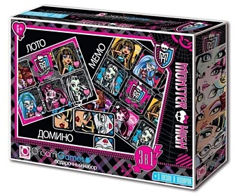 мемо сказки 30 карточек 4шт Настольная игра Monster High Набор 3 в 1 (лото+домино+мемо)