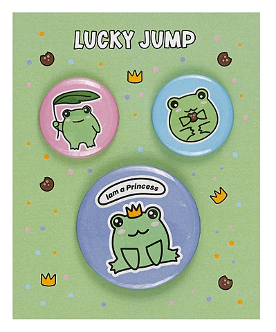 Набор значков Лягушки Lucky Jump (металл) (2 шт 25мм, 1 шт 38мм) (ЗН2023-071)