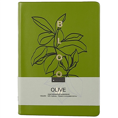 Ежедневник недат. А5 160л Olive зеленый, иск.кожа, интегр.переплет, тонир.блок, ляссе