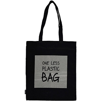 Сумка One less plastic bag (светоотражающая) (черная) (текстиль) (40х32) (СК2021-127)