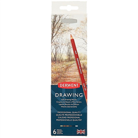 Цветные карандаши «Drawing», Derwent, природные оттенки, точилка, 6 цветов