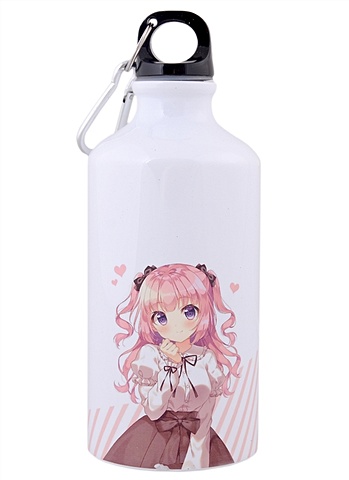 Бутылка с карабином Аниме Девушка с бантиком (Сёдзё) (цветная) (металл) (500мл) блокнот аниме девушка с бантиком сёдзё цветная