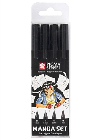 Ручки капиллярные черные 04шт Pigma Sensei Manga цена и фото