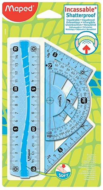 Линейка Набор чертежный Maped Flex Mini (ЛИН 15см,2 угольн,трансп), ассорти, блистер, 244069 набор линеек centrum линейка 15см транспортир 2 треугольника