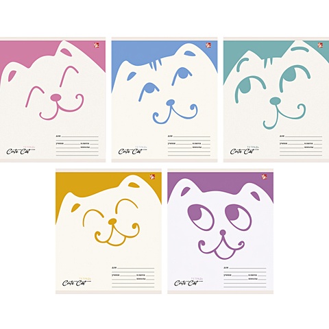 Разноцветные коты (линия), 5 видов ТЕТРАДИ А5 (*скрепка) 12Л. Обложка: без отделки