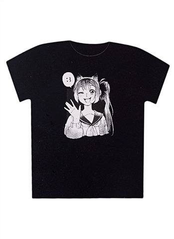 футболка аниме девушка с ушками сёдзё черная текстиль размер м Футболка Аниме Девушка с ушками (Сёдзё) (черная) (текстиль) (размер М)