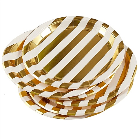 набор бумажных тарелок золотые звёздочки 18 см Набор бумажных тарелок «Золотые полосы», 6 штук, 18 см