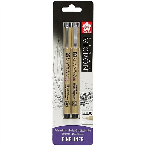 Ручки капиллярные черные 02шт Pigma Micron 0.45мм цена и фото