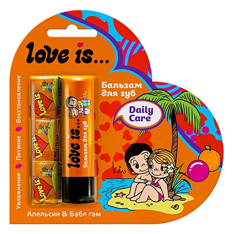 цена Набор Love is Бальзам для губ Апельсин-бабл гам+3 жевательных резинки (блистер) (14х12) (Гк 134/10)