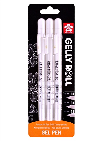 Ручки гелевые белые 03шт Gelly Roll 0.5мм, 0.8мм, 1.0мм ручка гелевая sakura gelly roll 0 4мм белый xpgb 50