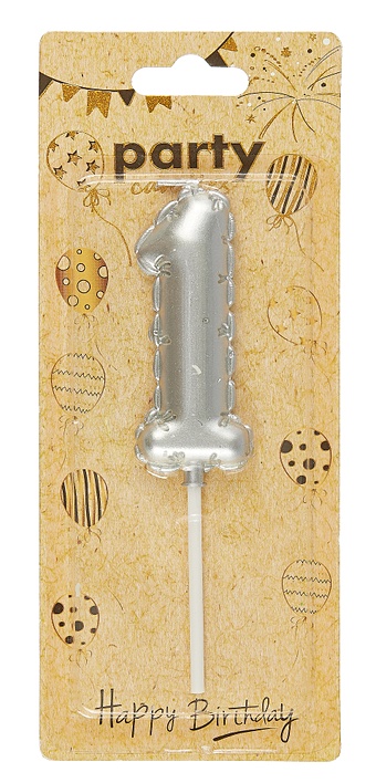 Свеча для торта Цифра 1 Воздушный шар (6см) (серебро) (блистер) цена и фото