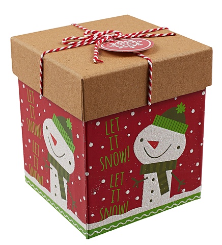 Коробка подарочная Снеговик 10*10*11,5см, Новый год, картон