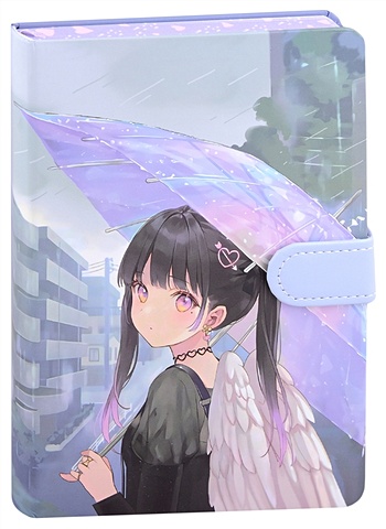 Блокнот с магнитной застежкой Аниме Девушка с крыльями под зонтиком (Сёдзё) (цветная) (256стр) (13x19)