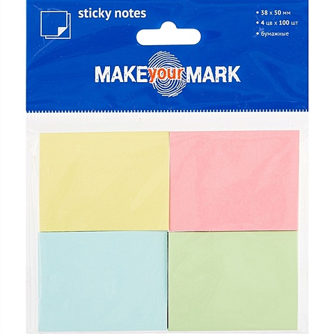 Набор блоков для записей «Make your mark», пастельные, 4 по 100 листов, 5 х 3.8 см