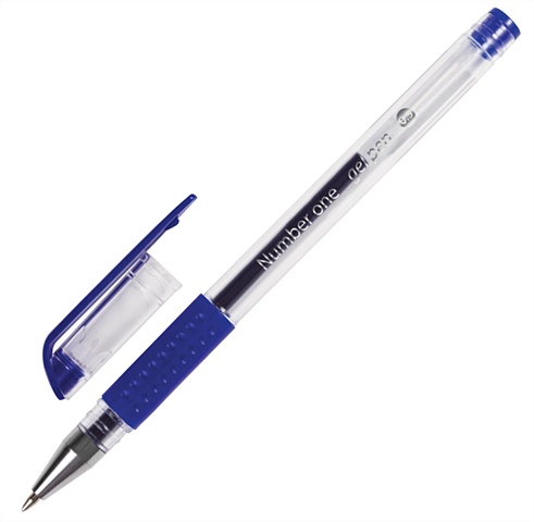 Ручка гелевая синяя Number One с грипом, пишущ.узел 0,5мм, линия письма 0,35мм, BRAUBERG цена и фото