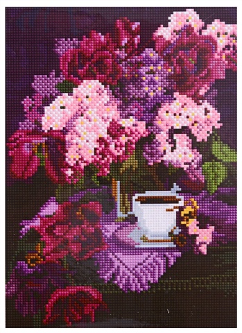 Алмазная мозаика на подрамнике Сирень и кружка чая, 30 х 40 см алмазная мозаика на подрамнике утренний кофе и цветы 30 х 40 см