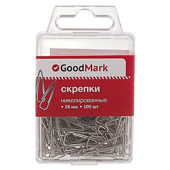 Канцелярские скрепки GoodMark, 28 мм, 100 штук скрепки 28мм 100шт никел пл уп goodmark