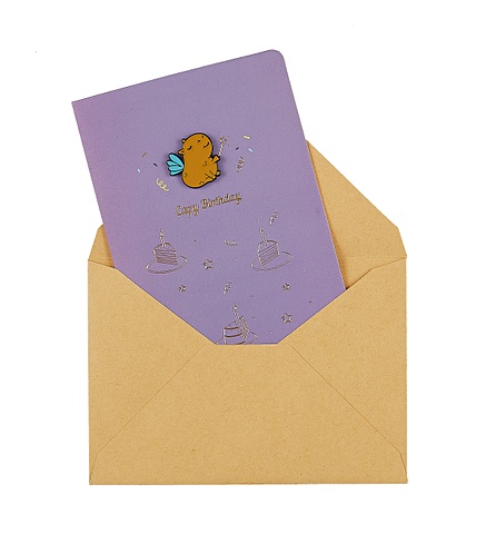 Открытка со значком Капибара Фея (15х11) (конверт) (картон, металл) открытка код 12