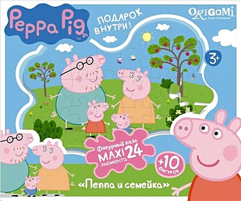Пазл MAXI 24А контурный 01537 Peppa Pig Пеппа и семейка (А2) (+10 фигурок) (магнит) (3+) (коробка)
