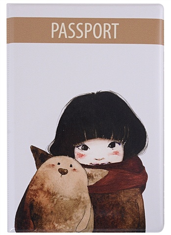 Обложка для паспорта Саша и очаровательный Толя (девочка с котом) (ПВХ бокс) девочка в кепке с котом