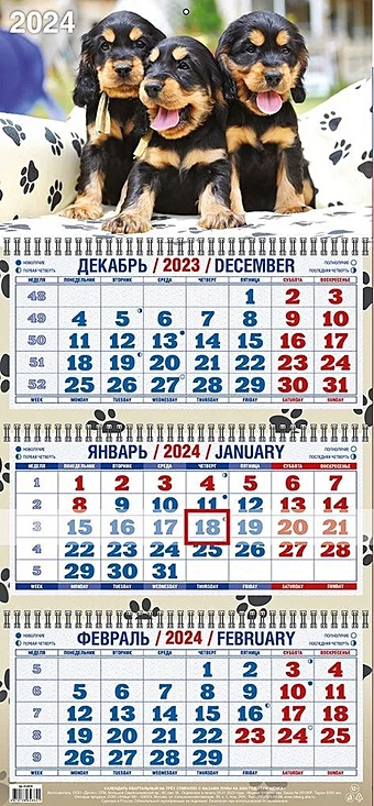 Календарь квартальный 2024г 310*680 Три щенка настенный, трёхблочный, спираль календарь квартальный настенный трёхблочный лазурный берег 310х680 на 2023 год