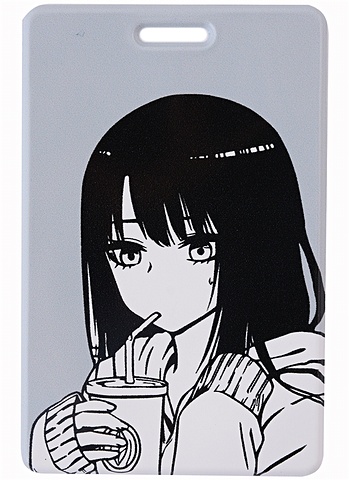 цена Чехол для карточек вертикальный Аниме Девушка с напитком (Сёдзё) (ч/б)