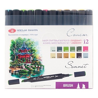 Маркеры художественные 12цв СонетTwin Brush Ландшафт, спиртовые, Сонет маркер touch brush зеленый весенний