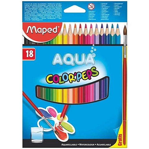 цена Карандаши, Набор, 18цв. аквар. Maped Color Peps Aqua + кисть