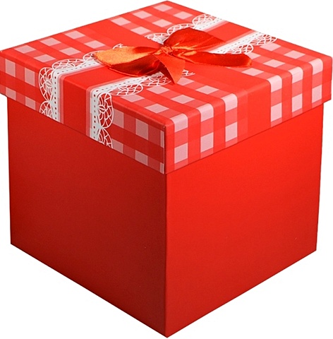 цена Коробка подарочная Бант на красной клетке 14*14*13см