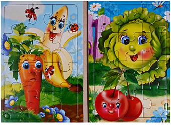 домики зверят книжка пазл на эзолоне 6 картинок Овощи и фрукты. Книжка-пазл на эзолоне (6 картинок)