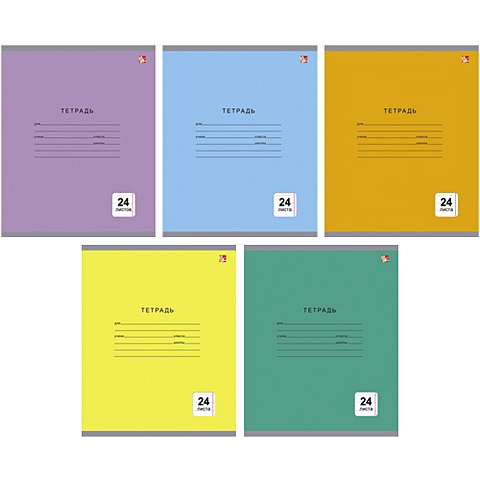 Тетрадь «Однотонная серия. Линия», А5, 24 листа. 5 видов канц картон
