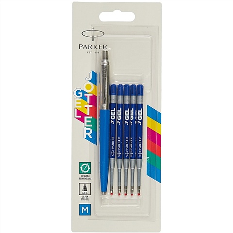 комплект 5 штук ручка шариковая parker jotter originals blue син стерж блистер 2076052 Набор подар.ручка гелевая +5 гелевых стержня, блистер, Parker