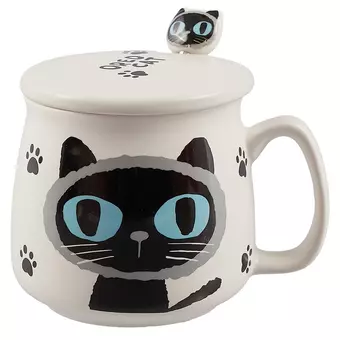 Кружка с крышкой и ложкой Oreo cat (керамика) (350 мл) (12-07160-927)