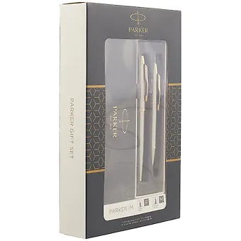 Подарочный набор Parker, IM Brushed Metal GT, ручка шариковая и ручка-роллер черные