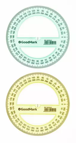 Транспортир 12см 360гр, пластик, ассорти, GoodMark