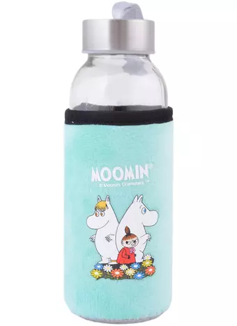 Бутылка в чехле велюр MOOMIN Муми-тролль, Фрекен Снорк и малышка Мю (стекло) (300мл)