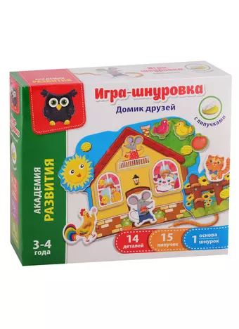 Игра-шнуровка с липучками Vladi Toys Домик друзей